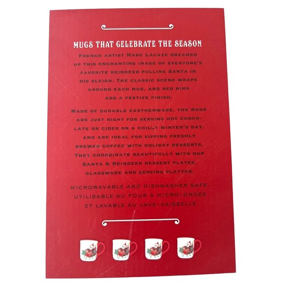 Williams Sonoma Santa Reindeer Christmas Mugs Set of 4 Holiday Coffee Cups- New - Picture 8 of 10